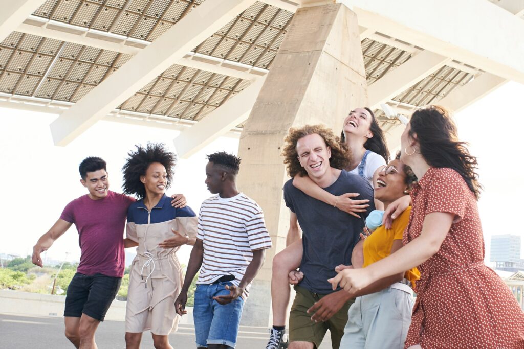 group of friendly multi-ethnic friends having fun