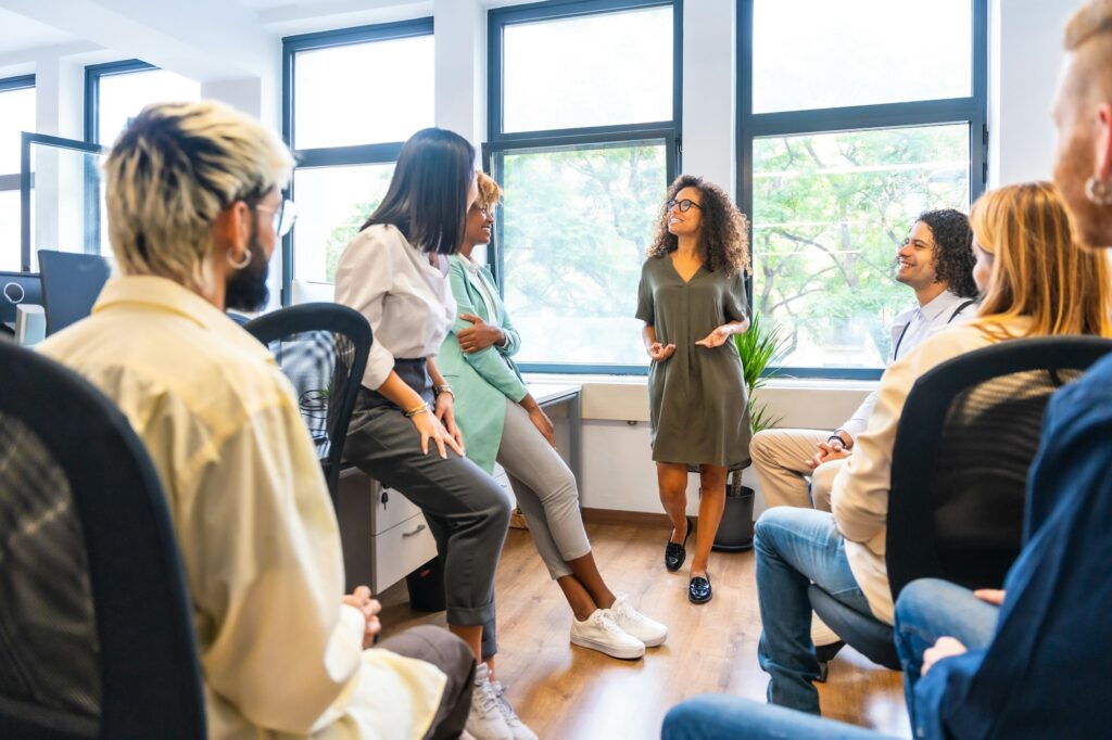 Members of a coworking in a meeting